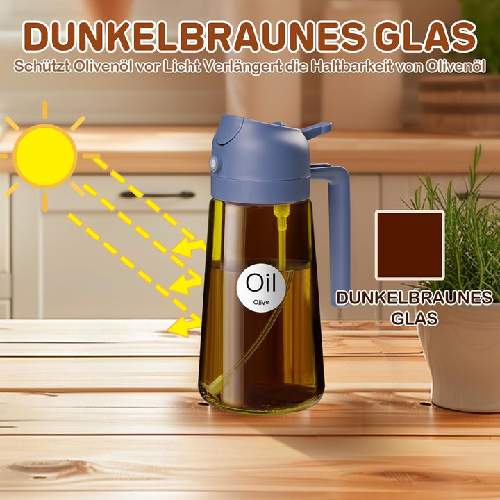 YARRAMATE 2 Stück 470ml Ölsprüher zum Kochen, 2-in-1 UV Schutz ölzerstäuber für die Küche, Bernstein