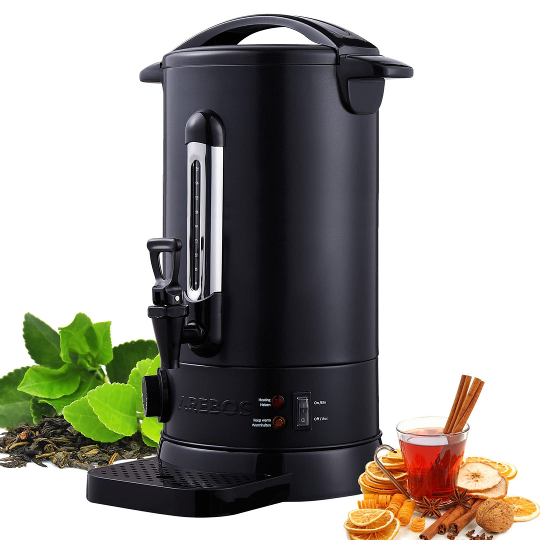 Arebos Glühweinkocher 1650W |Heissgetränkespender| 20L| Auffangschale,Auslasshahn,Thermostat,Überhit