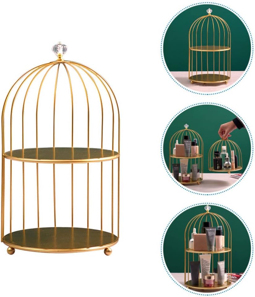TOPBATHY Kuchenständer Vogelkäfig Kosmetik Aufbewahrungsregal Golden Eisen Cupcake Dessert Display S