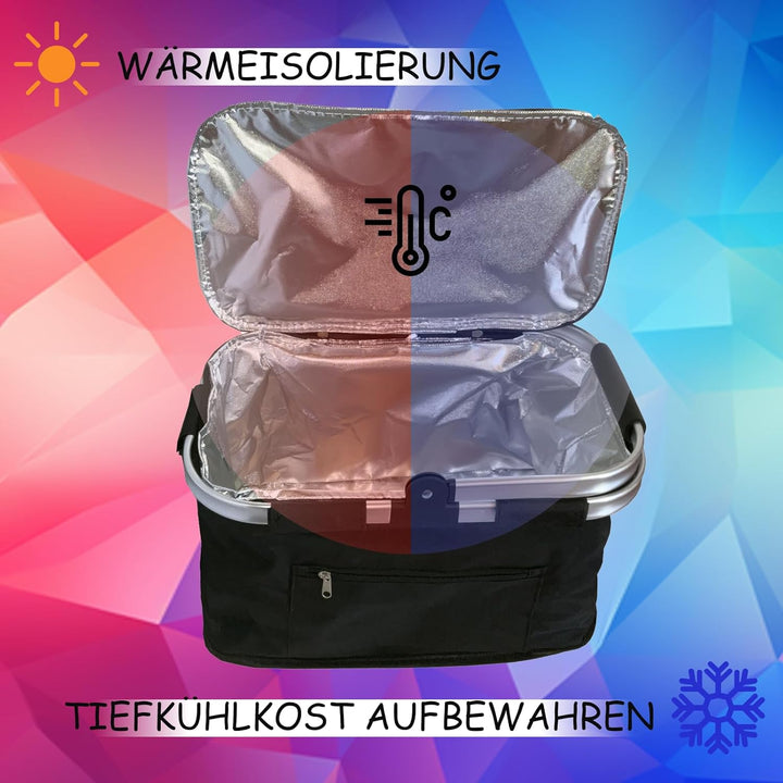 30L Isolierter Einkaufskorb, Hochwertige Faltbare Einkaufstasche mit gepolsterten Griffen, Aluminium