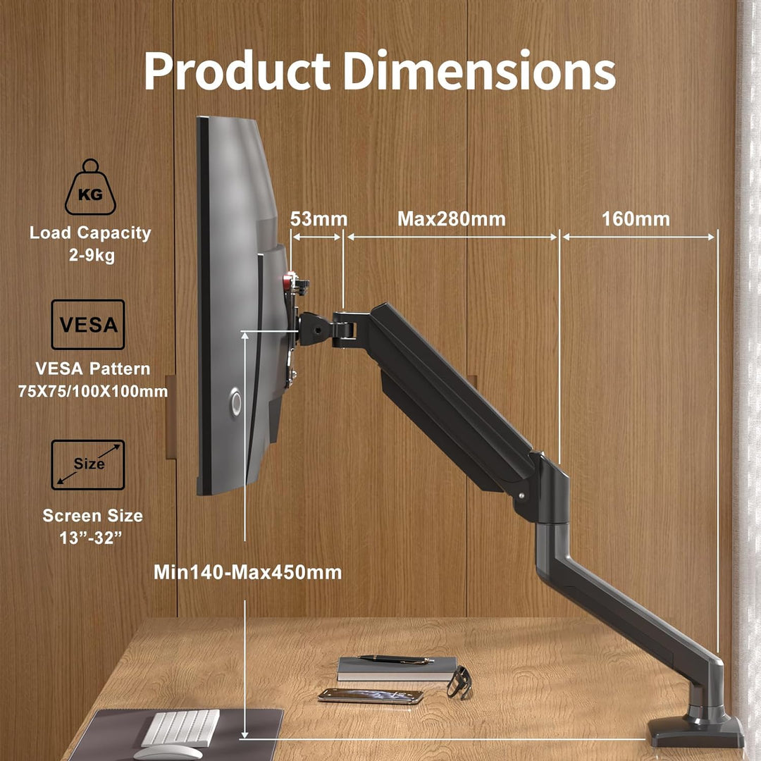 suptek Monitor Halterung für 13-32 Zoll LED LCD Bildschirm bis zu 9 kg, Monitor Arm mit Gasfeder, 36