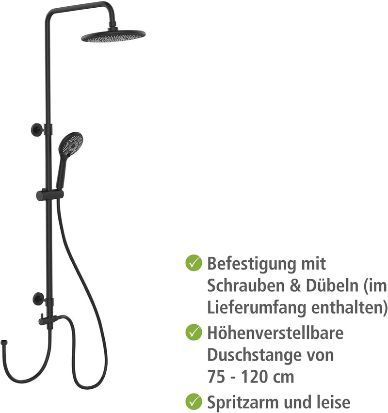 WENKO Duschsystem Watersaving, Duschstange aus Edelstahl mit wassersparendem Regenduschkopf und Hand