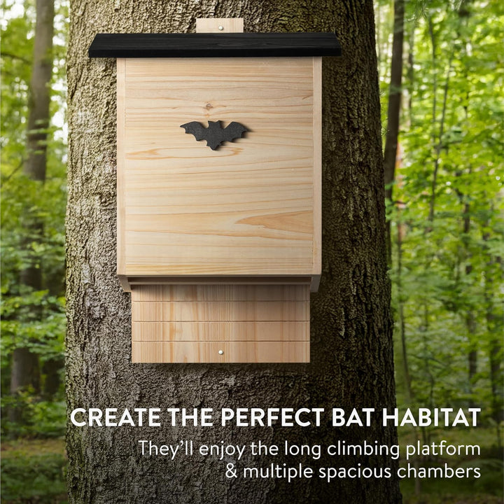 Navaris Fledermauskasten Gross - Geräumig und grosszügig - Aus Massivholz - Schwarzes Dach - Flederm