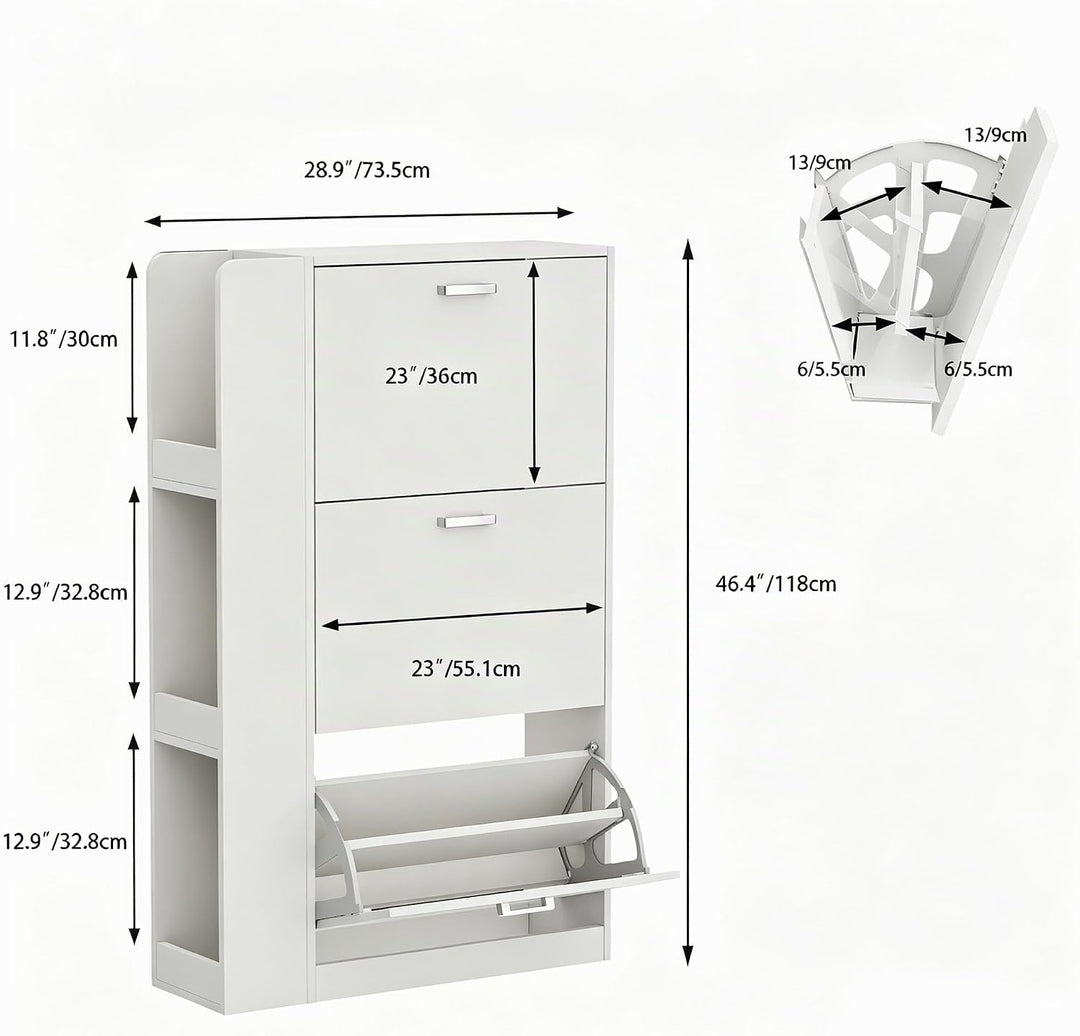 Schuhschrank mit 3 Klappen Schmal Schuhschrank mit 3 Flip-Schuhregal und 3 Ablagefächer platzsparend