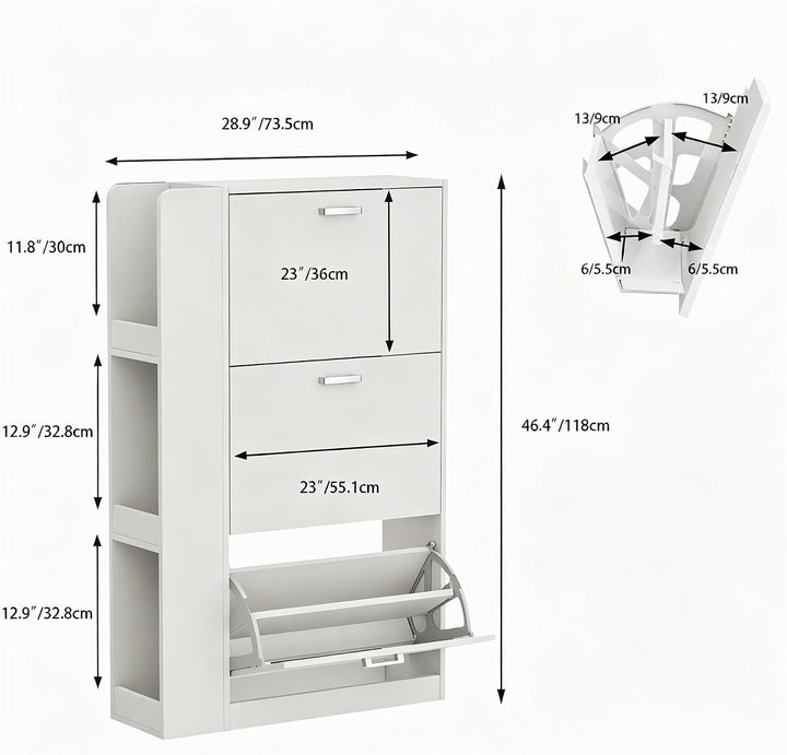 Schuhschrank mit 3 Klappen Schmal Schuhschrank mit 3 Flip-Schuhregal und 3 Ablagefächer platzsparend