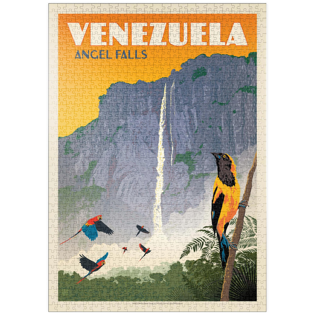 Venezuela: Angel Falls, Vintage Poster - Premium 1000 Teile Puzzle - MyPuzzle Sonderkollektion von A