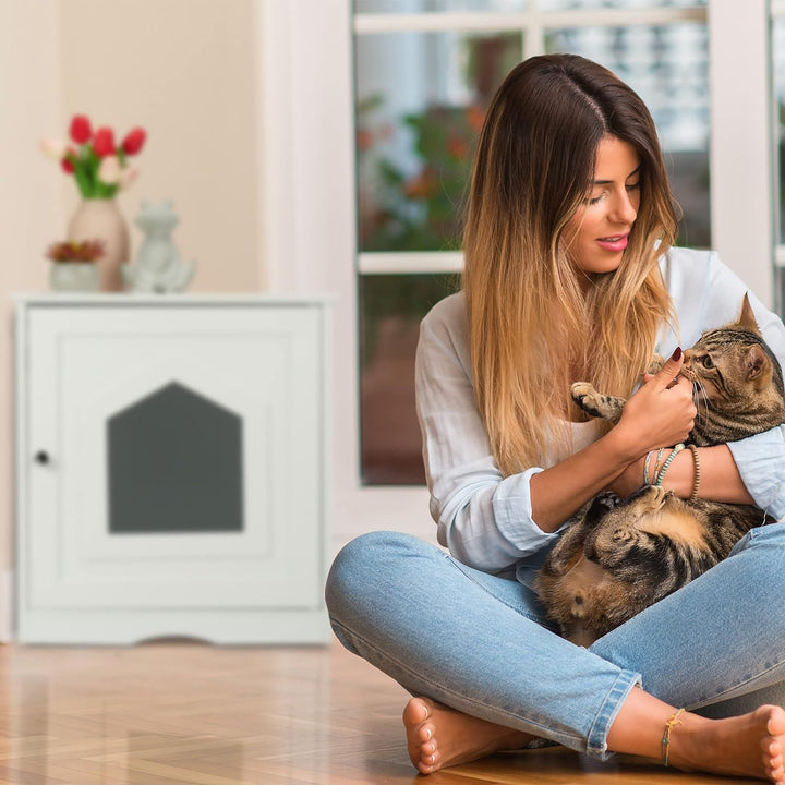 Relaxdays Katzenschrank, grosser Eingang, Magnettür, Rückseite mit Luftlöchern, HBT: 52 x 48 x 53 cm