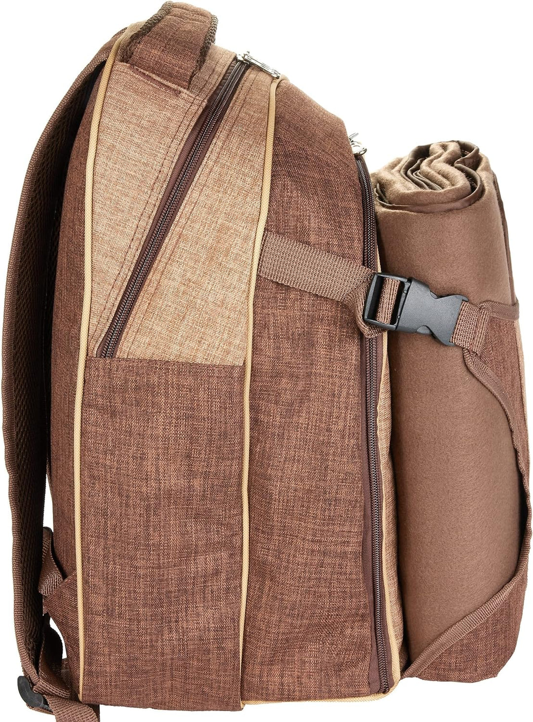Brubaker Picknickrucksack für 4 Personen Braun 28,5 × 42,5 x 19 cm - inkl. Kühlfach + Fleece-Picknic