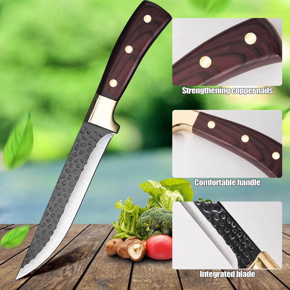 KEPEAK Profi Schlachtermesser 3-Teilig Metzgermesser Set-Filetiermesser &amp; Hackmesser &amp; Schälmesser e