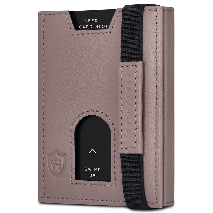 VON HEESEN Leder Slim Wallet - Geldbeutel mit RFID Schutz - Mini Geldbörse für Herren und Damen - Ka