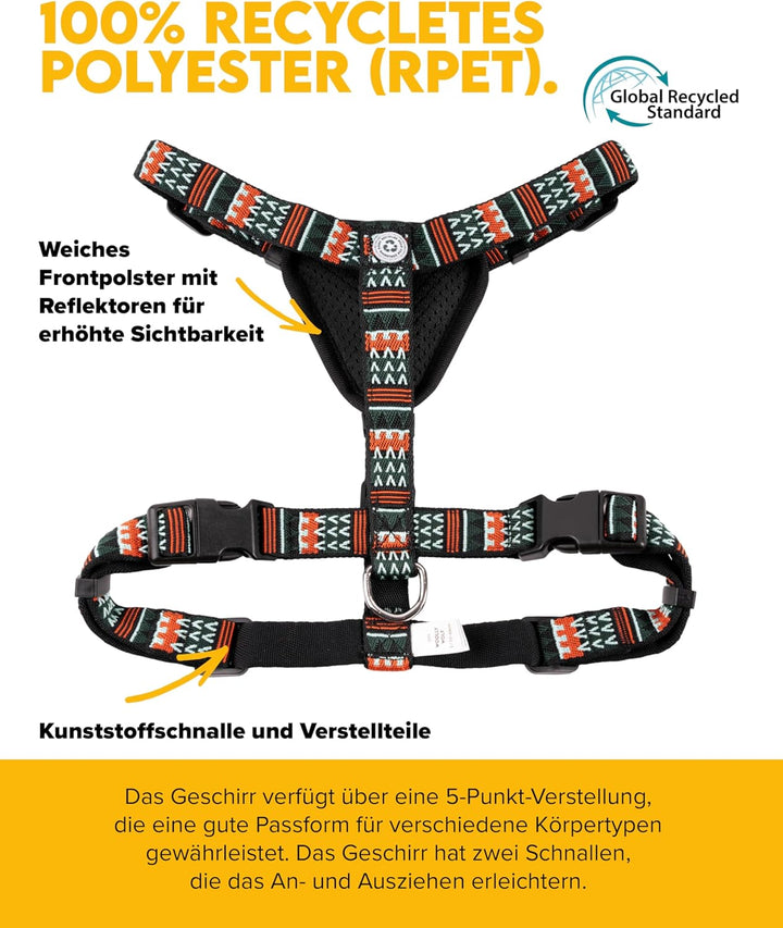 Woolly Wolf Woodland Hundegeschirr für grosse Hunde L – Geschirr mit Reflektoren & 5-Punkt-Anpassuns