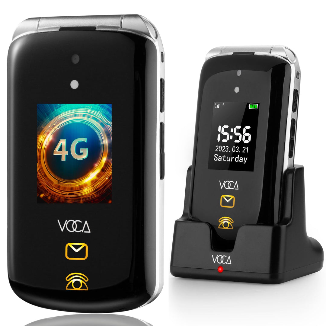 VOCA Grosstasten-Klapphandy für Senioren | Dual-Screen | 4G LTE | Lauter Klang | SOS-Taste | Hörgerä