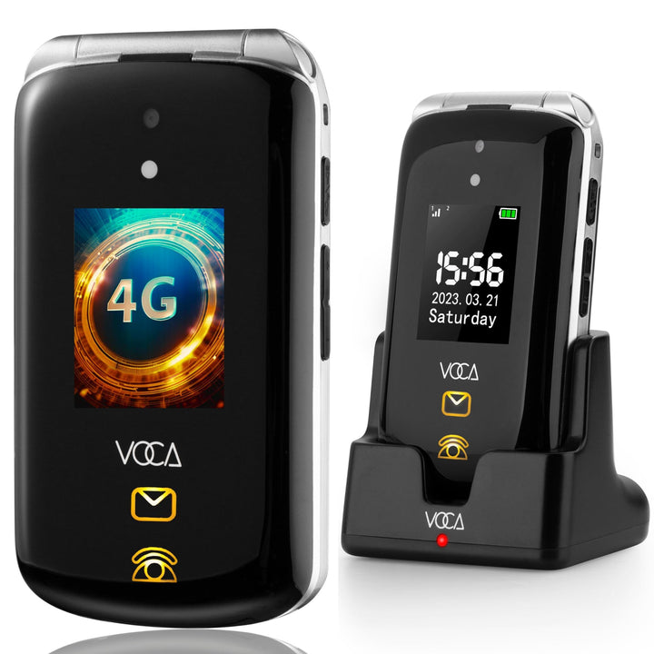 VOCA Grosstasten-Klapphandy für Senioren | Dual-Screen | 4G LTE | Lauter Klang | SOS-Taste | Hörgerä