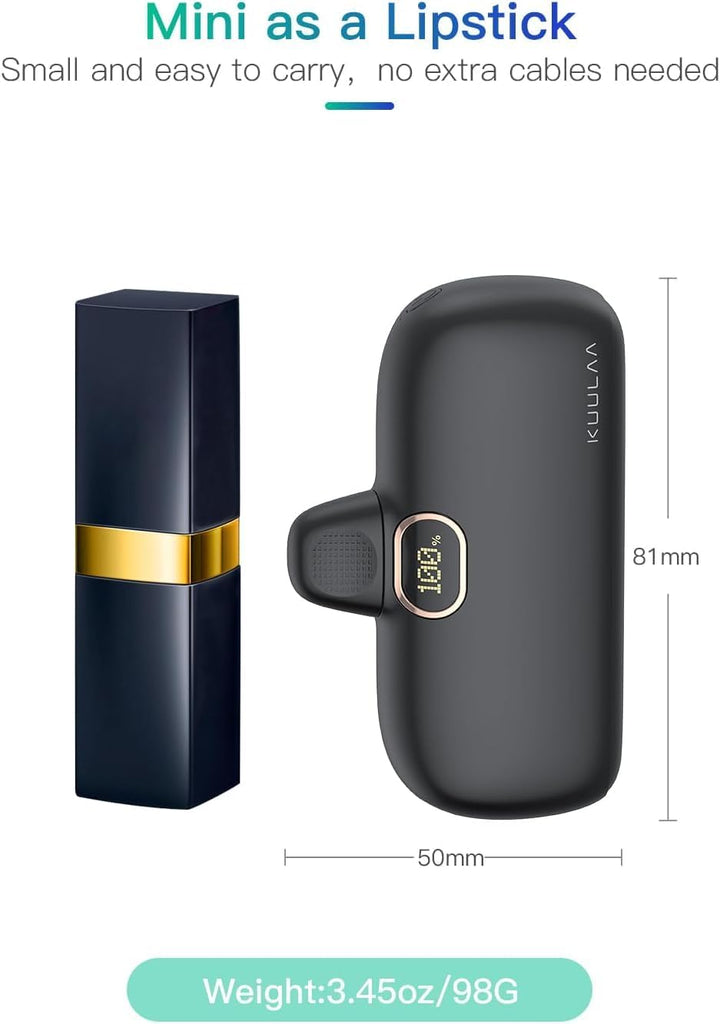Mini Powerbank USB C 5000mAh, Klein Power Bank 20W PD Schnelles Aufladen Externer Akku, Compact LED
