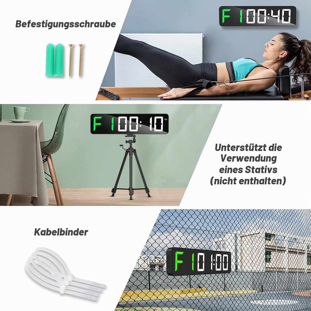 Gym Timer 15" Grosse LED-Anzeige Wanduhr|Intervall-Workout|Countdown &amp; Up|Stoppuhr|12 Einstellbare L
