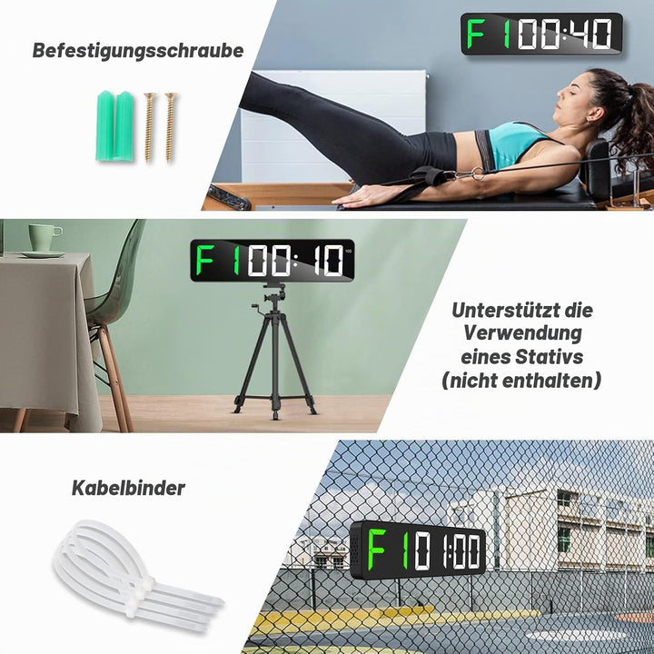 Gym Timer 15" Grosse LED-Anzeige Wanduhr|Intervall-Workout|Countdown &amp; Up|Stoppuhr|12 Einstellbare L
