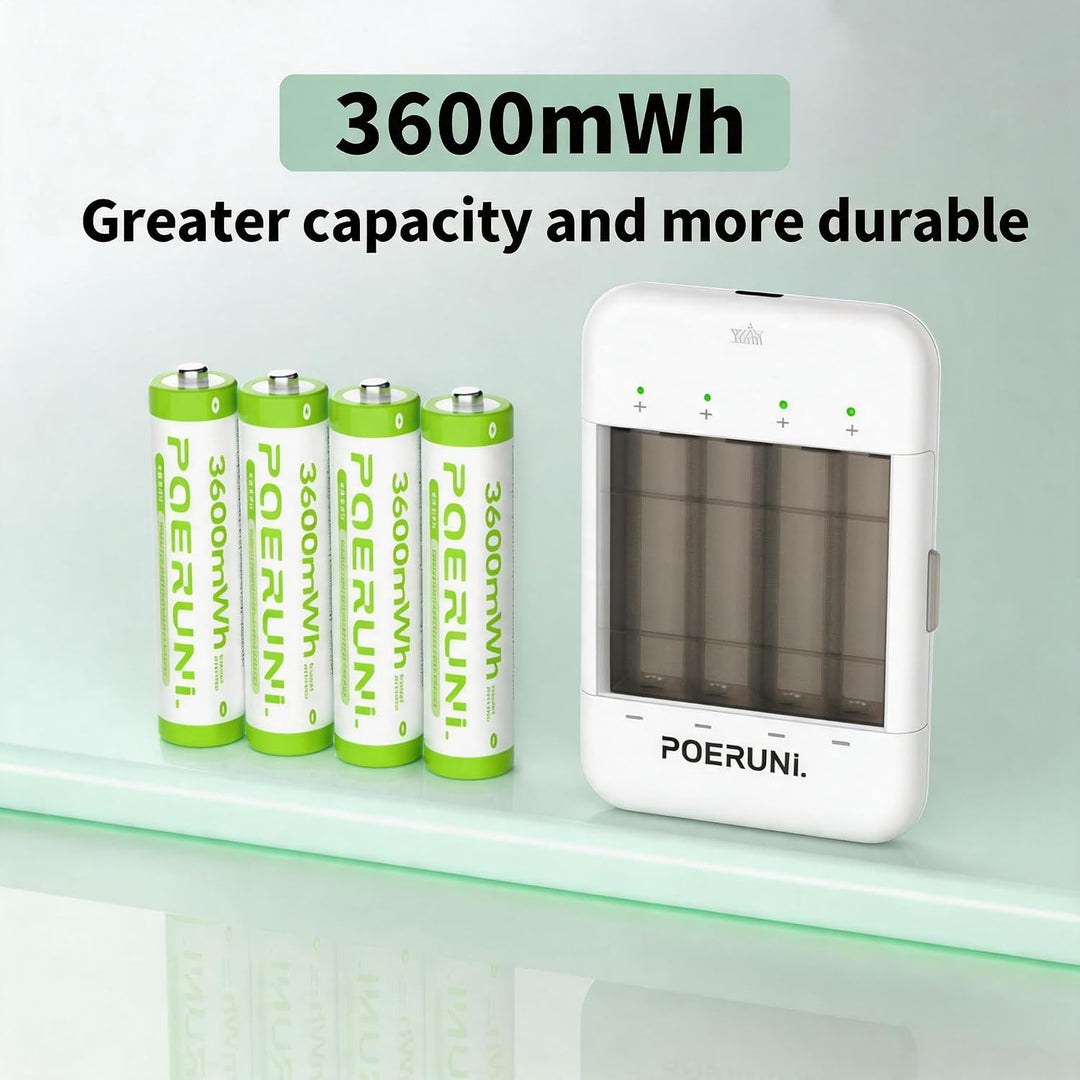 POERUNI.1.5V Lithium AAA Akkus Wiederaufladbar mit Ladegerät Wiederaufladbare AAA und AA Akkus, Hohe