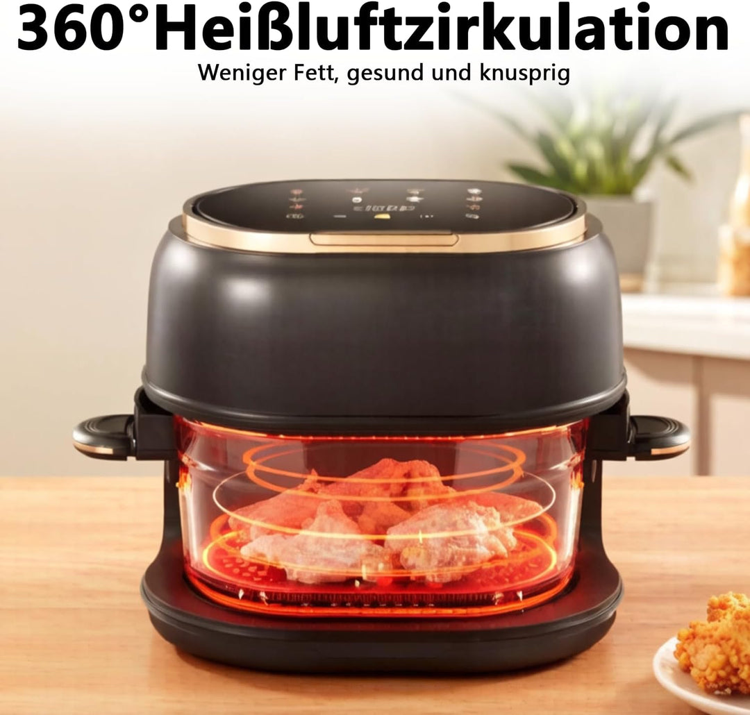 Heissluftfritteuse 5L Airfryer,1350W 9 in 1 Multifunktionalität Touchscreen Air Fryer mit Glaskorb&S
