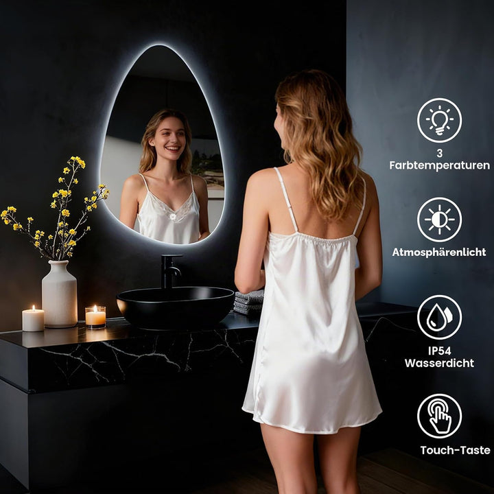 Rund Badezimmer Wandspiegel, Badspiegel Mit Beleuchtung, Spiegel mit LED Licht, Touch Schalter und 3
