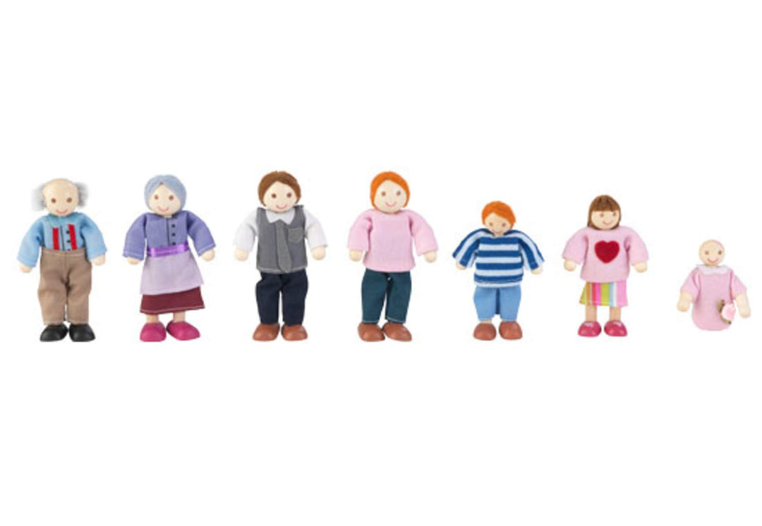 KidKraft 7-köpfige Puppenfamilien aus Holz, Mini Puppe, Zubehör für Puppenhaus, Spielzeug für Kinder