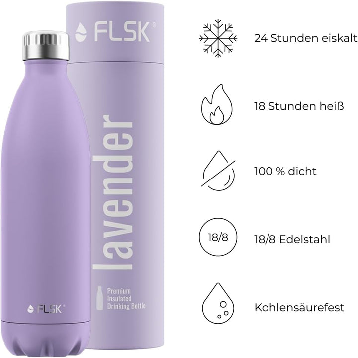 FLSK Trinkflasche – Premium Edelstahl Thermosflasche – 100% auslaufsicher & kohlensäuregeeignet – hä