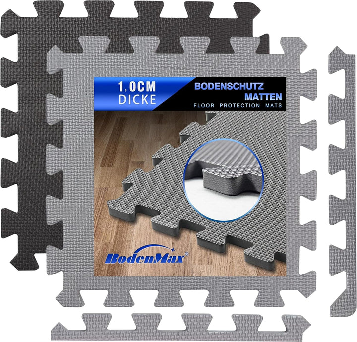 Eva Bodenschutzmatte Fitness 30x30x1cm – Puzzlematte rutschfest & stossdämpfend – 18 Stück grau – Bo