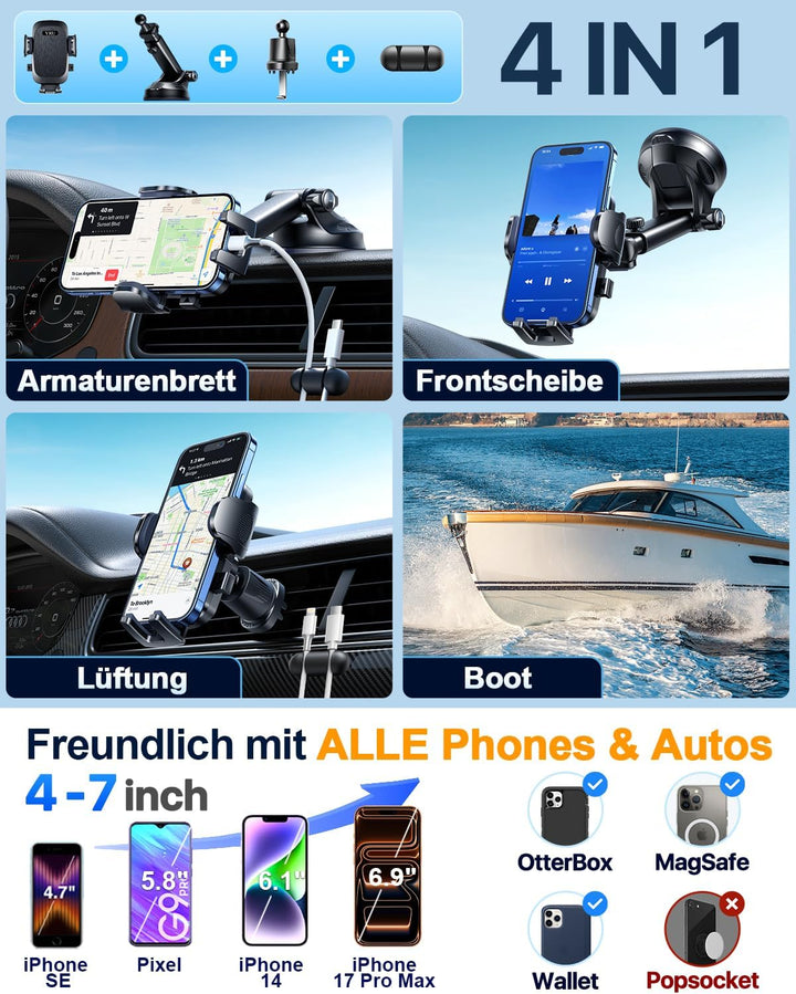 Handyhalterung Auto [2024 Best] Handy Halterung Auto [Stärkst Saugnapf & Clip] Universal Auto Handyh