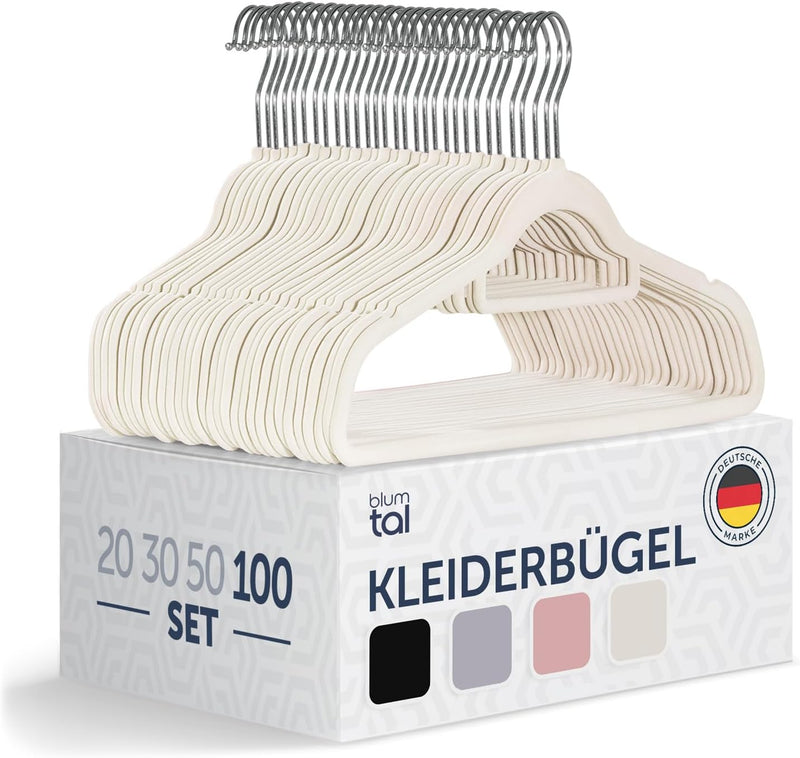 Blumtal Kleiderbügel 100 Stück - Kleiderbügel Samt 360° drehbar und belastbar - Kleiderbügel rutschf