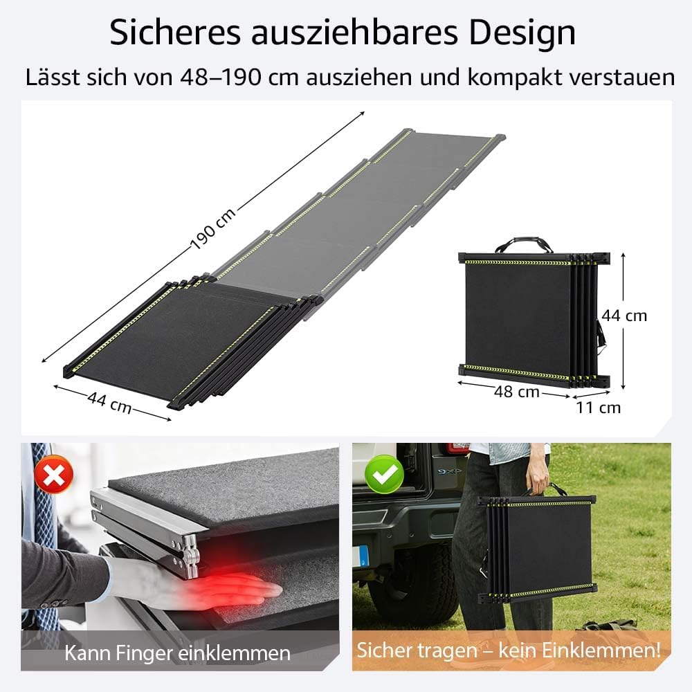 unipaws 190 cm extra Lange Hunderampe für Auto, SUV & LKW, ausziehbare tragbare Haustier-Treppenramp