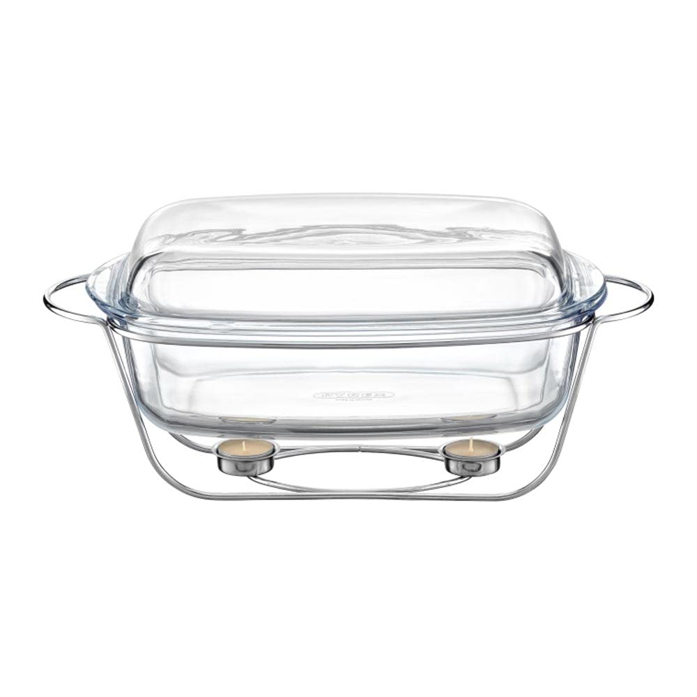 AMBITION Speisewärmer mit Glaseinsatz Saule 7 L Glasbehälter mit Glasdeckel Wärmebehälter Chafing-Di