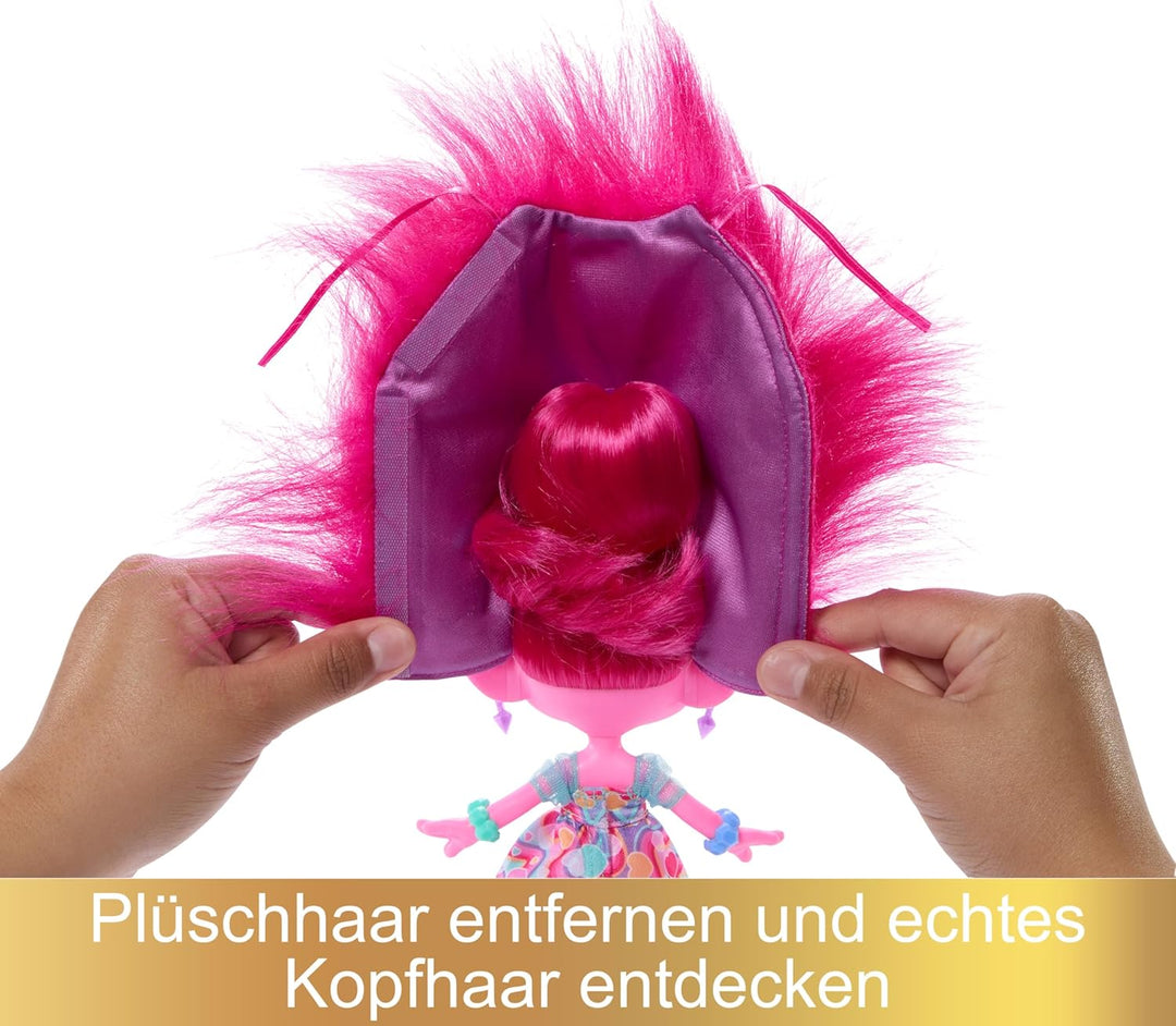 DREAMWORKS TROLLS Gemeinsam Stark – Hairsational Reveals Königin Poppy Modepuppe mit pelzigen Plüsch