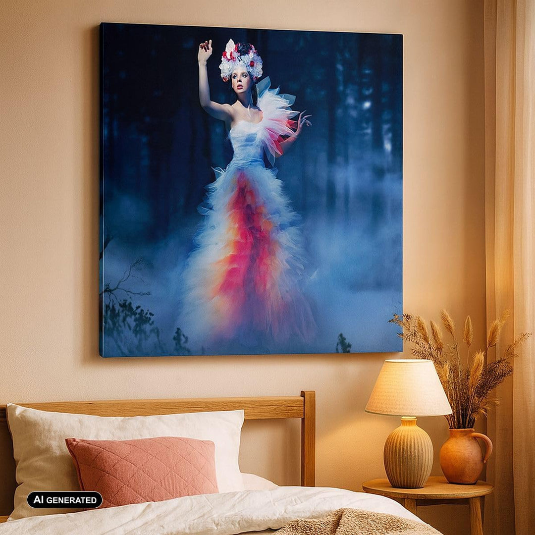 Bilder auf Leinwand Frau Geheimnis Nacht Wald Leinwandbild 60x60cm Wandbilder Dekoration Wohnzimmer