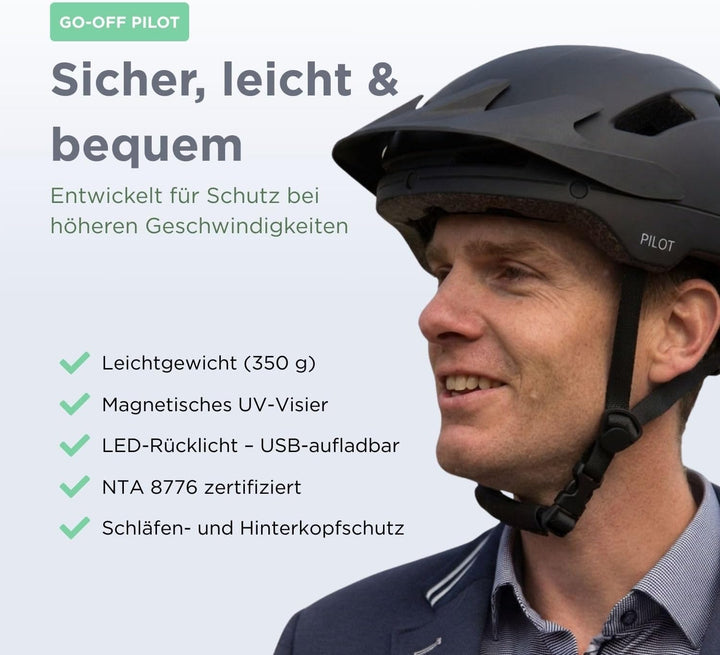 GOOFF Pilot S-Pedelec Helm - Schutz für schnelle E-Bike Fahrten – Fahrradhelm mit Visier und Licht –