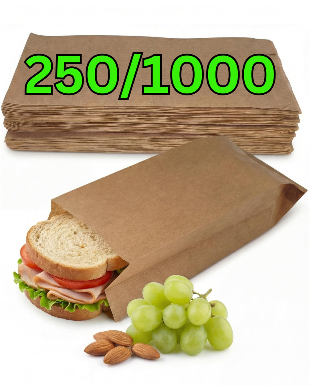 Loxato 1000 Brottüten Papier - Bäckertüten - Butterbrottüten Braun - Brotbeutel - Kraftpapier Tüten