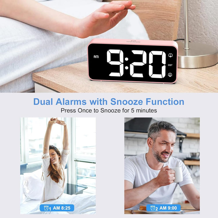 LATEC Wecker Digital, LED Digitaler Wecker mit 2 Alarme Snooze, Digital Uhr mit USB-Ladeanschluss, 0
