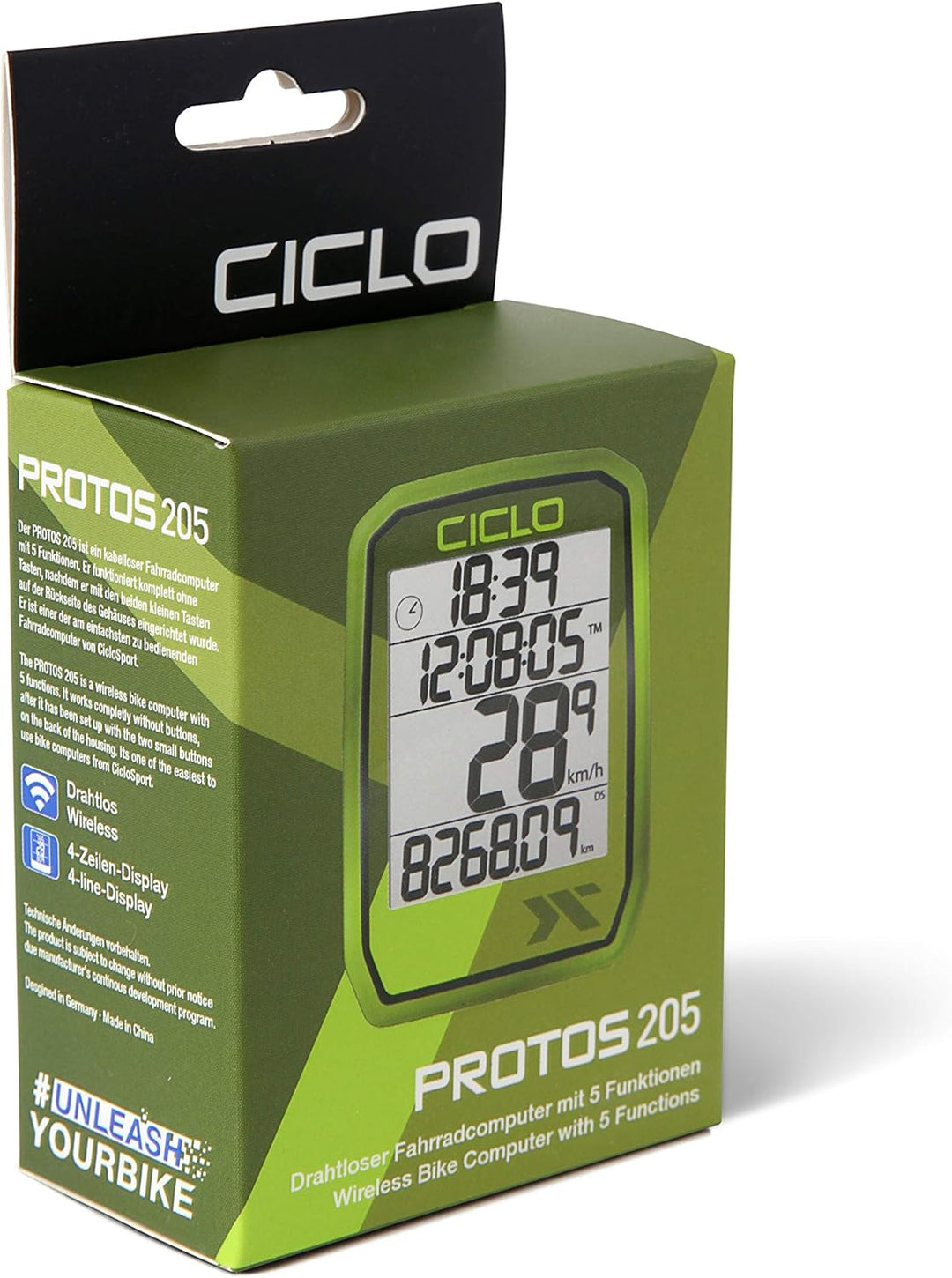 CICLO PROTOS 205 drahtloser Fahrradcomputer, mit 5 automatischen Funktionen in grün, in grün