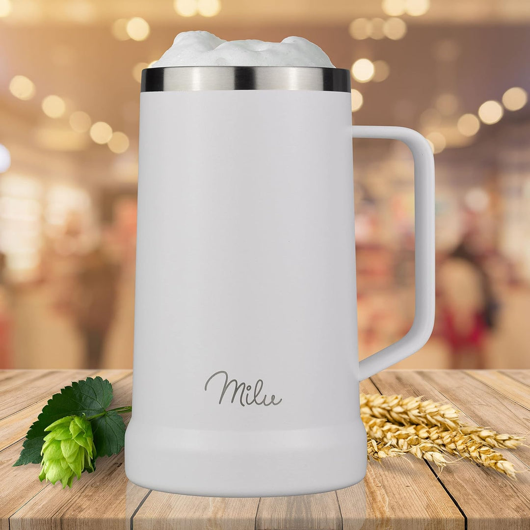 Milu Bierkrug Edelstahl isoliert | Bierglas mit Deckel | Thermobecher | Bier Geschenk für Männer, Pa