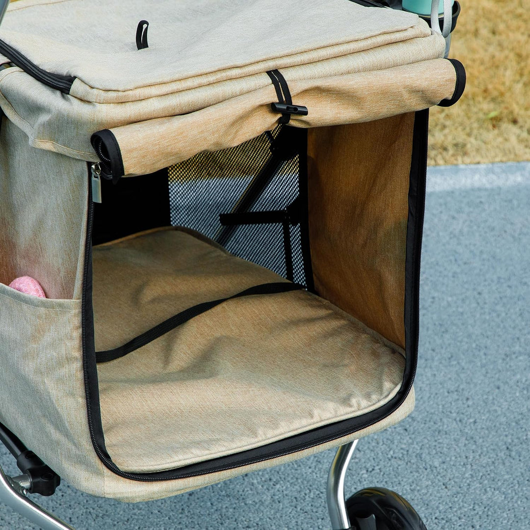 PawHut Hundewagen leicht Hundebuggy aus Aluminium klappbar für Hunde &amp; Katzen Katzenbuggy mit Kissen