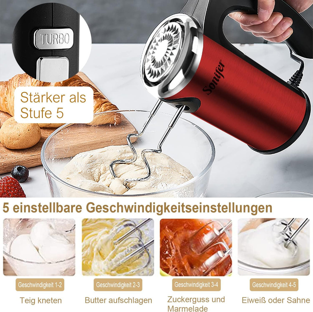 Sonifer Handrührgerät Elektrischer | 400 Watt Handmixer Edelstahl | 5 Geschwindigkeitsregler | Turbo