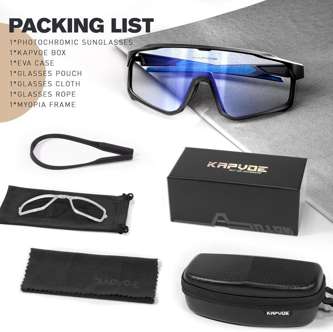 KAPVOE Fahrradbrille Selbsttönend Sportbrille Herren Damen Sonnenbrille Mountain Bike Brille MTB Kla