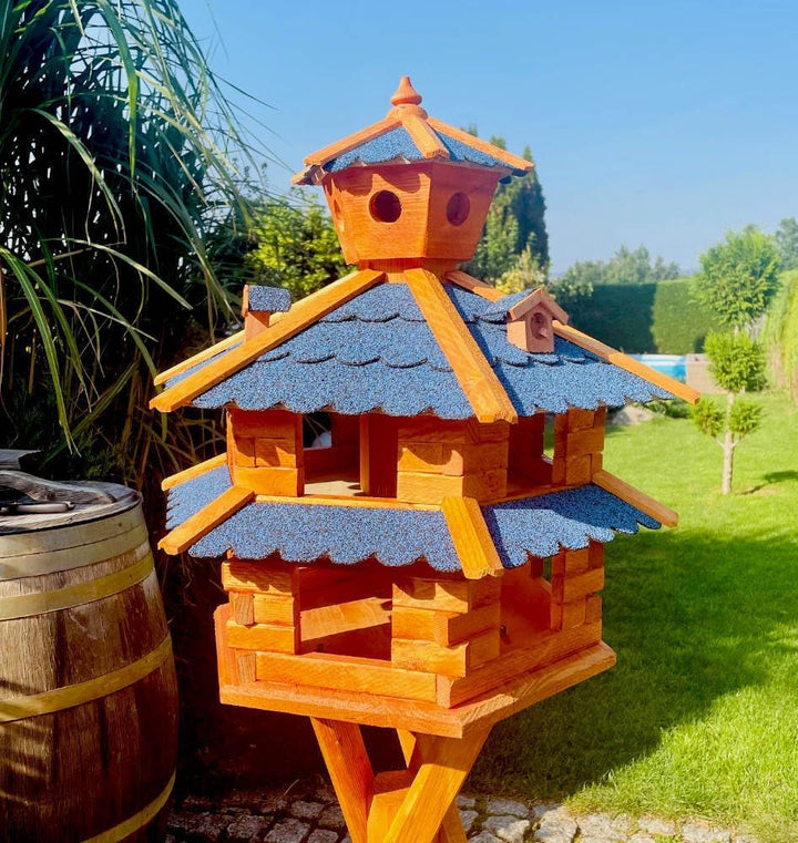 DARLUX Vogelvilla wetterfest von L bis XXL Futterhaus Vogelhaus mit oder ohne Ständer in Braun mit R