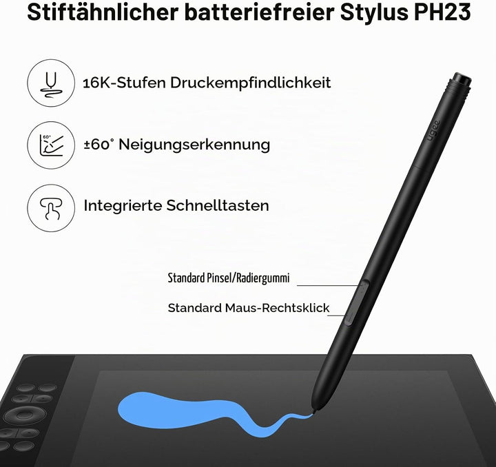 ugee UE12 Plus 11,9 Zoll Grafiktablett mit Display,Pen Display mit 147% sRGB Ultra-Wide Color Gamut