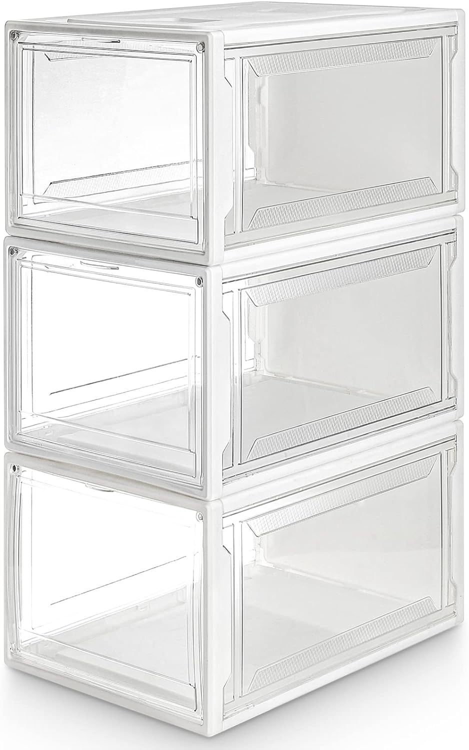 Yorbay Schuhbox, 3er Set, stapelbarer Schuhorganizer, Kunststoffbox mit durchsichtiger Tür, Schuhauf