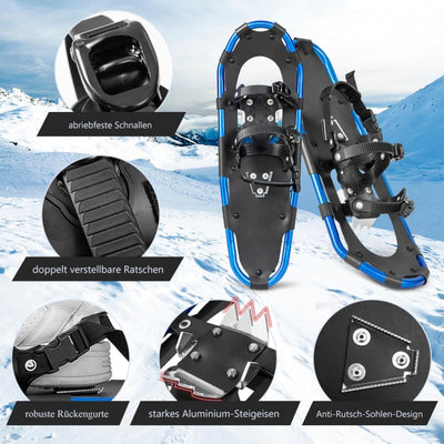 GYMAX 53/63/76 cm Schneeschuhe, leichte Geländeschneeschuhe-Set, 3 in 1 Schneeschuhset mit Trekkings