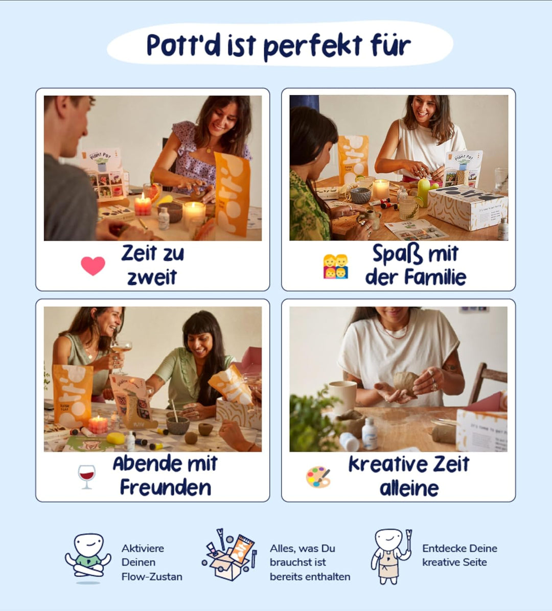 Pott'd Ton Töpferset für Anfänger für zuhause - Lufttrocknend. DIY Set für Erwachsene. Enthält: Luft