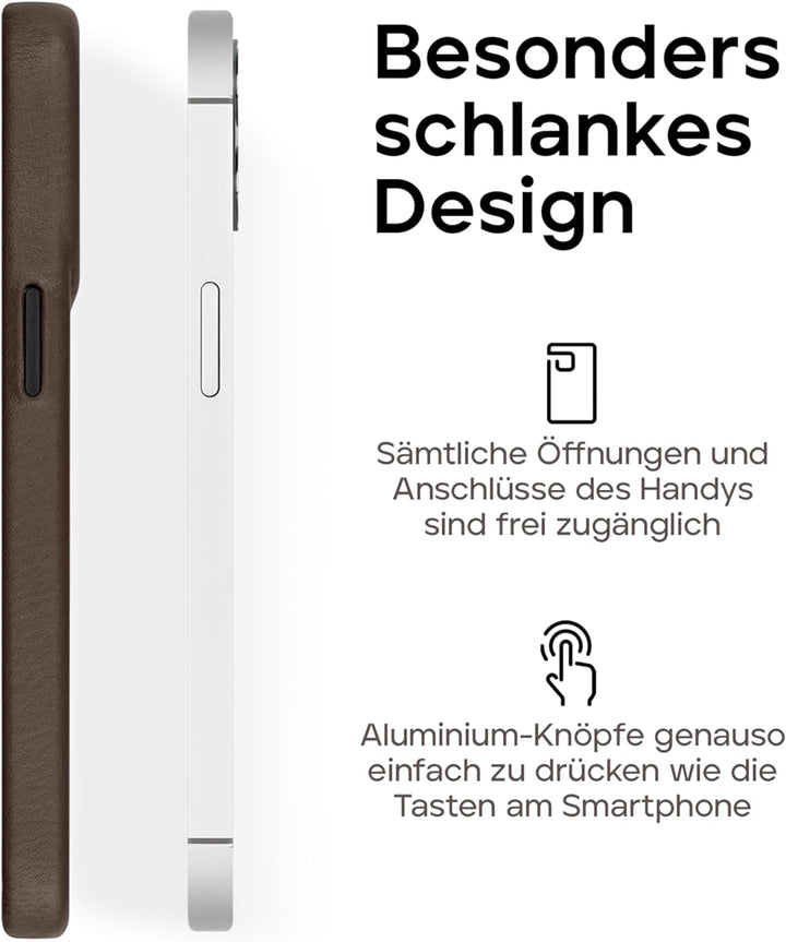 WIIUKA Hülle für iPhone 14 Plus, Leder aus Deutschland, Lederhülle extra Dünn, Premium Handyhülle, C