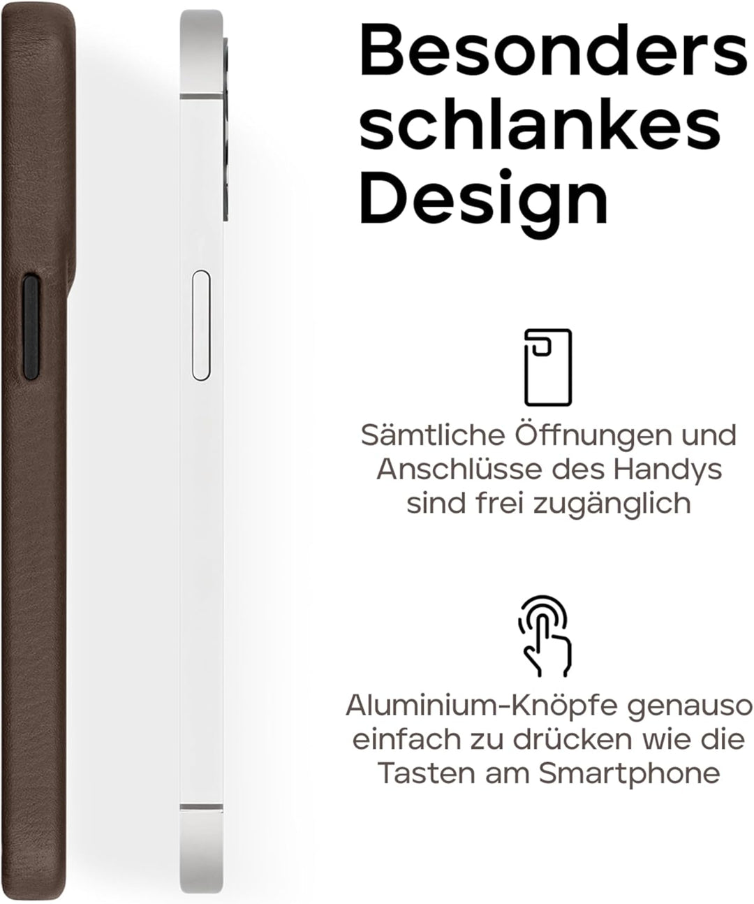 WIIUKA Hülle für iPhone 14, Leder aus Deutschland, Lederhülle extra Dünn, Premium Handyhülle, Case,