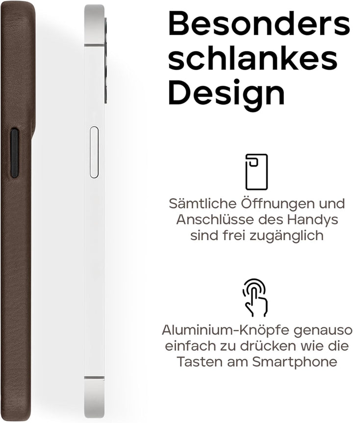 WIIUKA Hülle für iPhone 14, Leder aus Deutschland, Lederhülle extra Dünn, Premium Handyhülle, Case,
