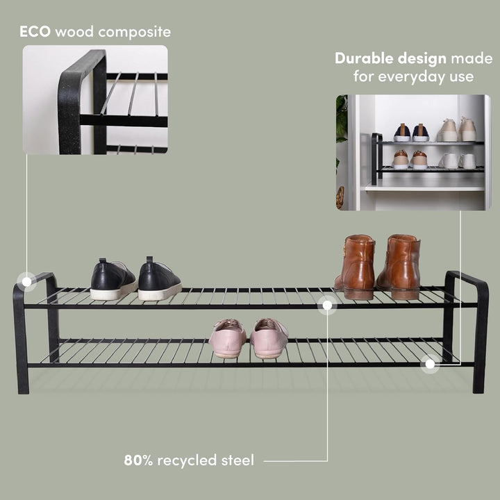 LM 393 Schuhregal Schwarz 107cm breit, Schuhablage schmal mit 2 Ebenen, offen, schwarz Schwarz 2 Ebe