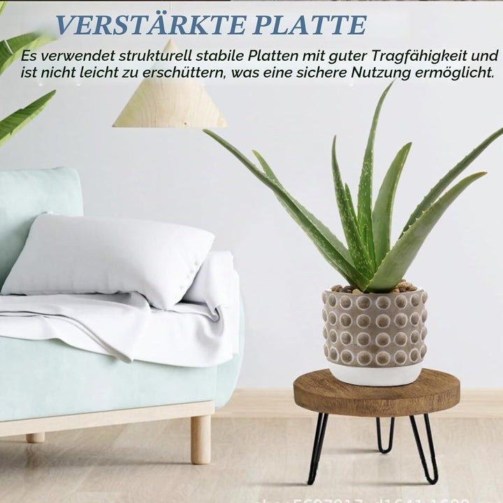 Pflanzenständer Holz, 25.4 * 17.8cm Blumenständer Rund mit 3 Füssen, Pflanzenregal Blumenregal Blume